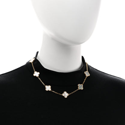 Van Cleef & Arpels 18K Yellow Gold Mother of Pearl 10 Motifs Vintage Alhambra Necklace 2 of 6
