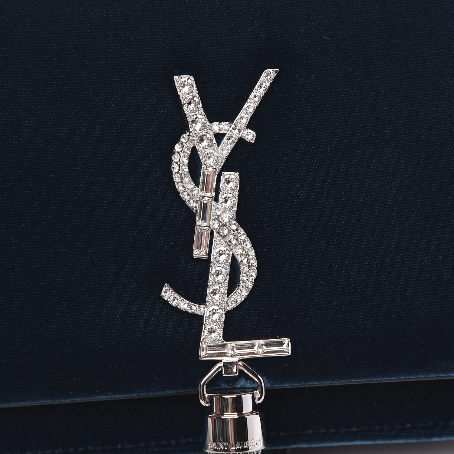 Saint Laurent Velvet Crystal Monogram Kate Tassel Chain Wallet Blue 7 of 9