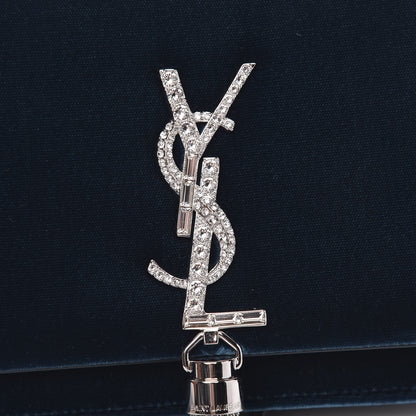 Saint Laurent Velvet Crystal Monogram Kate Tassel Chain Wallet Blue 7 of 9