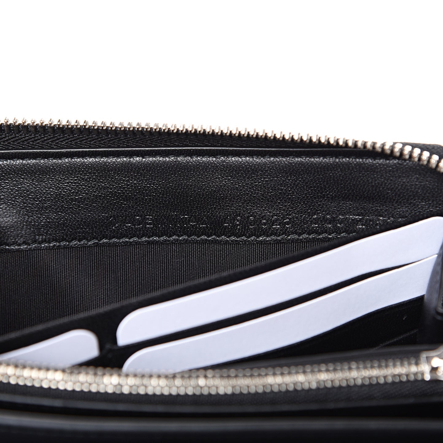 Striped Calfskin Essential Continental Zip Around Wallet Black