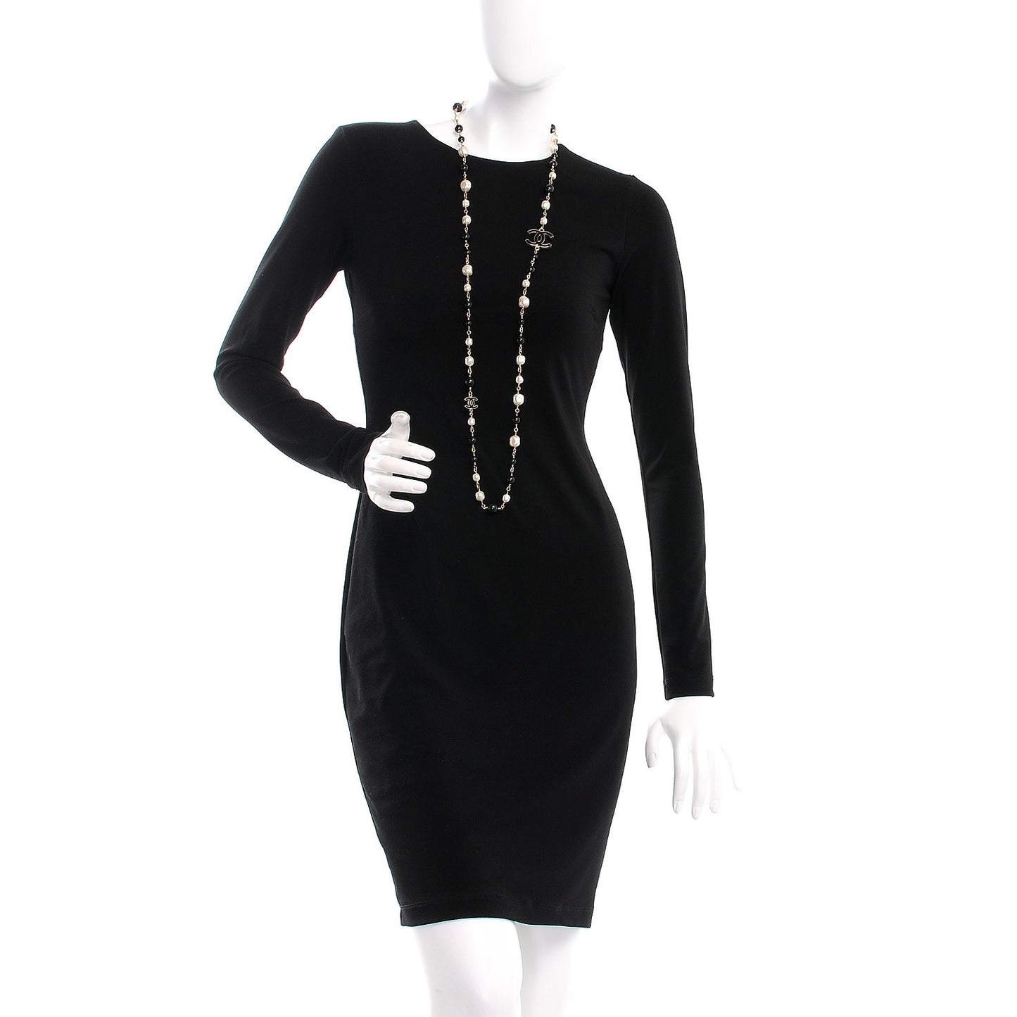 Pearl Bead Enamel CC Long Necklace Black Gold