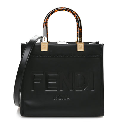 Fendi Vitello King Plexiglass Logo Embossed Small Fendi Sunshine Shopper Tote Black 1 of 8