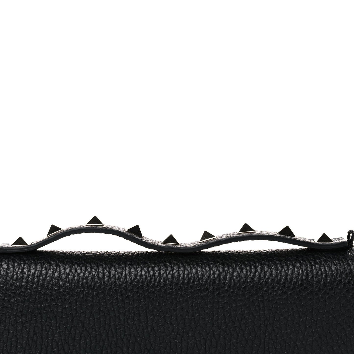Pebbled Calfskin Rockstud Flip Lock Wallet On Chain Black