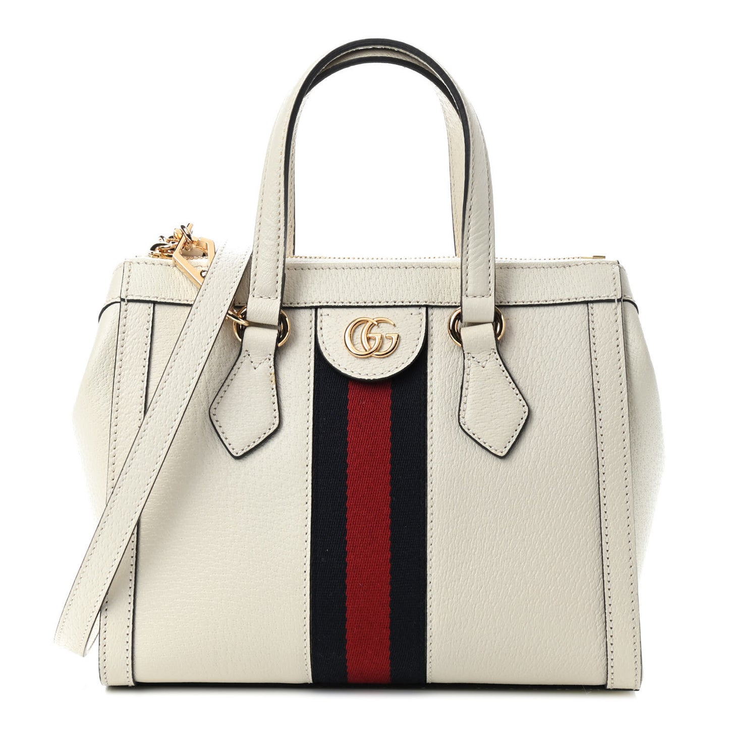 Textured Calfskin Web Small Ophidia Tote Bag Mystic White
