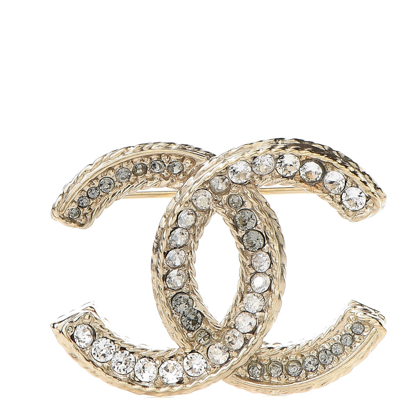 Crystal CC Brooch Pin Light Gold