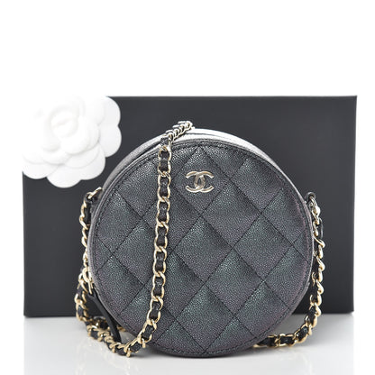 Chanel Iridescent Caviar Quilted Round Clutch With Chain Black 9 of 9