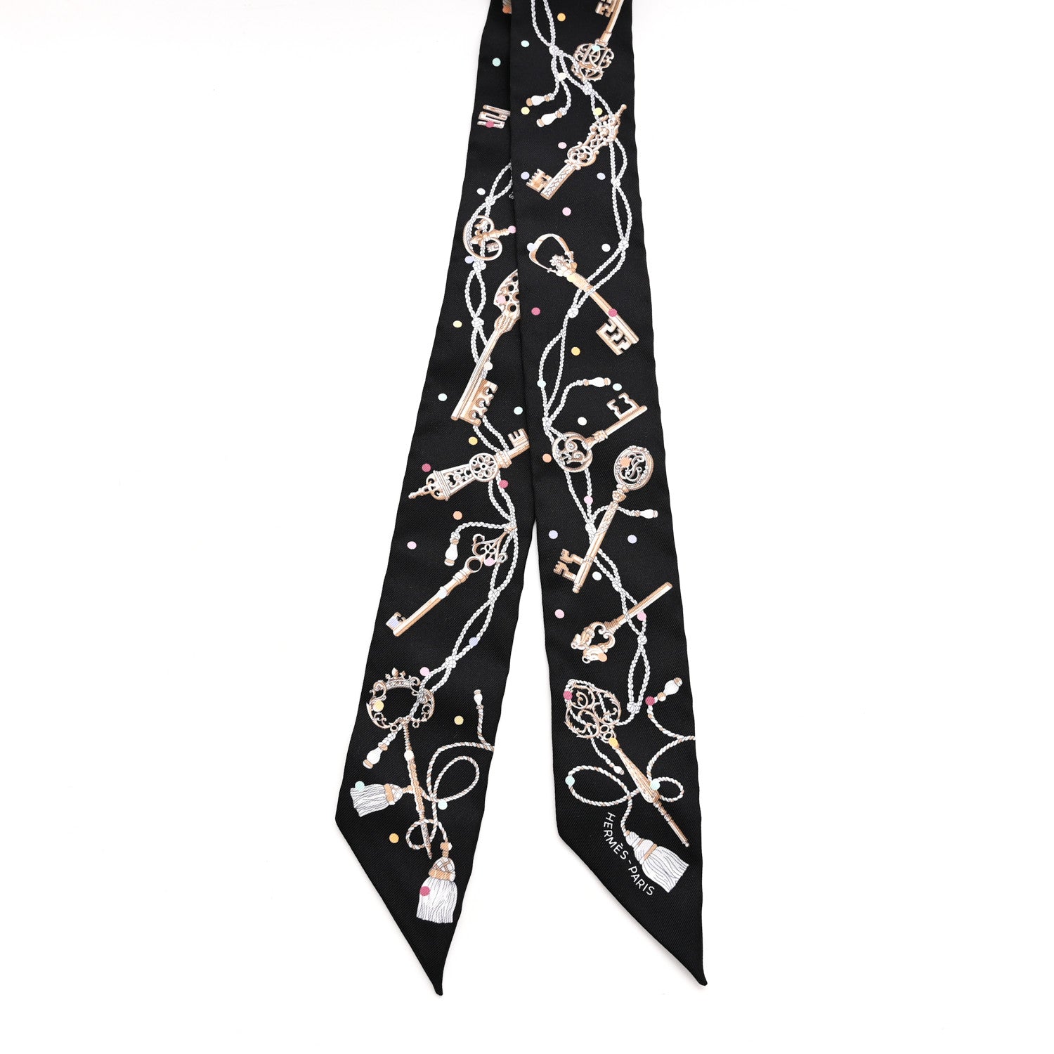 Hermes Silk Les Cles A Pois Twilly Black Beige Rose Multicolor 2 of 4