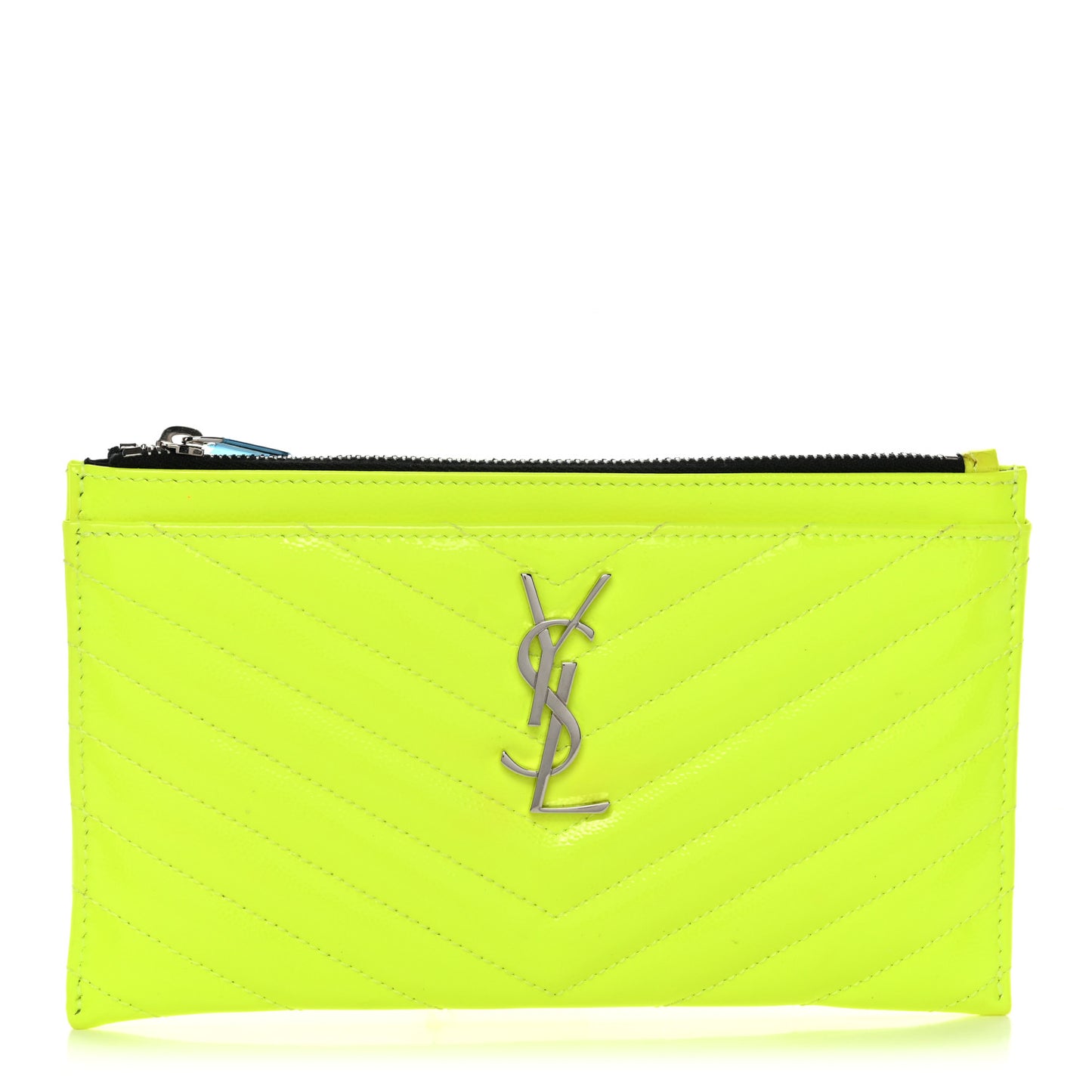Patent Grain De Poudre Matelasse Chevron Monogram Bill Pouch Neon Yellow