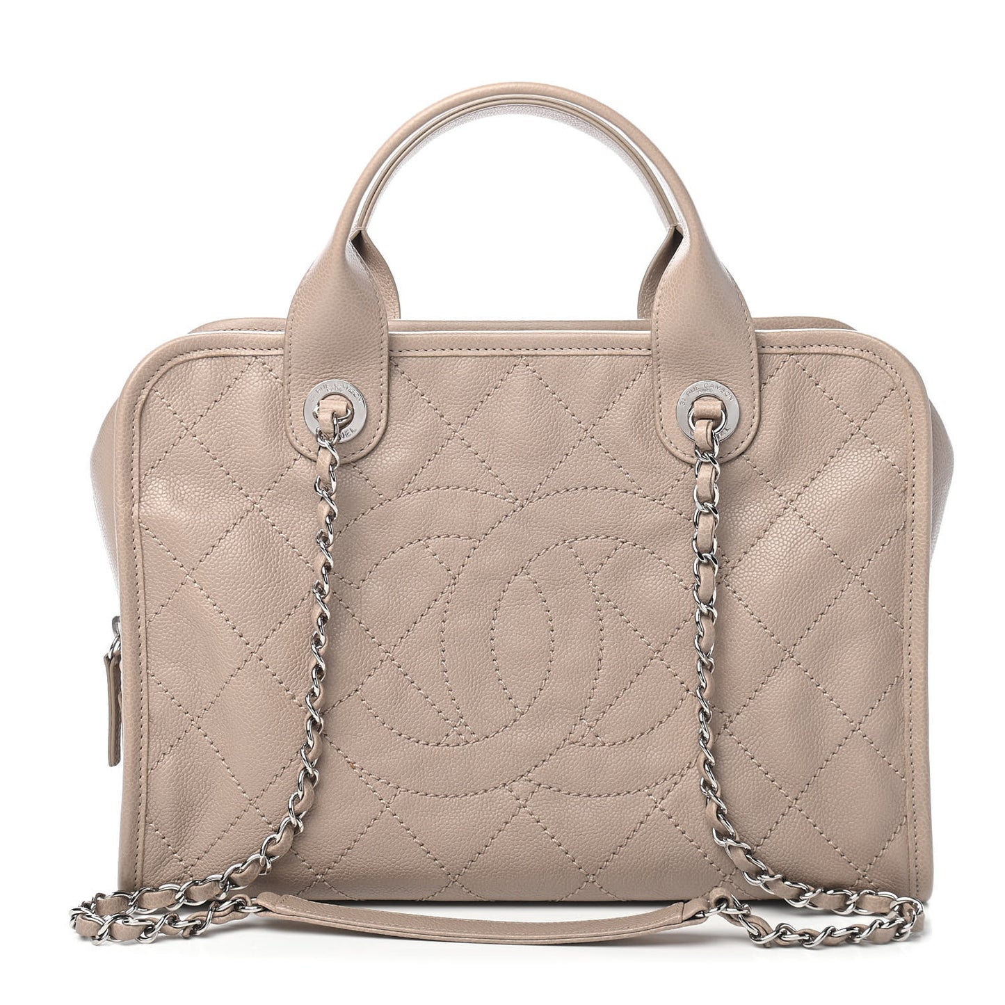 Caviar Quilted Deauville Bowling Bag Beige