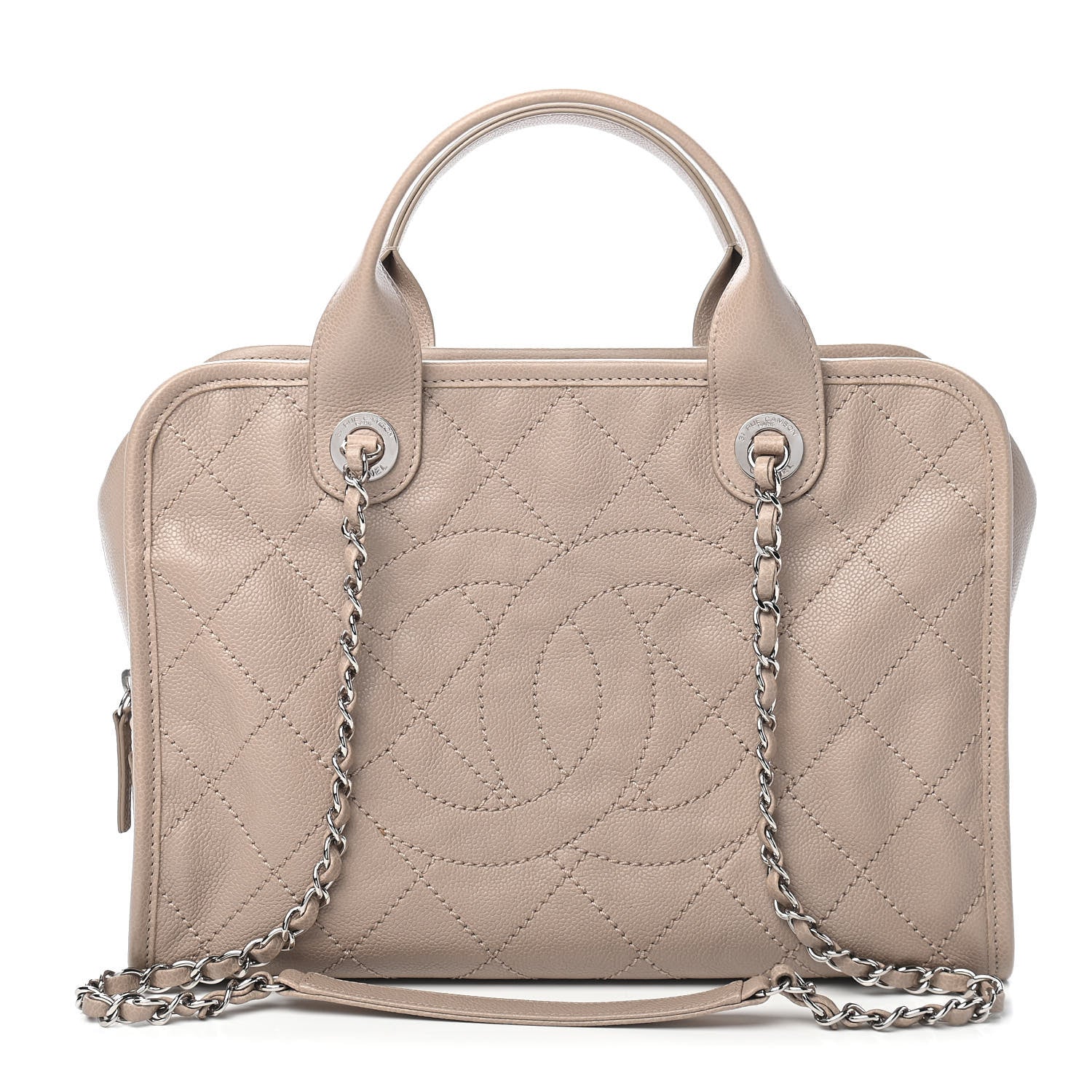 Chanel Caviar Quilted Deauville Bowling Bag Beige 1 of 9