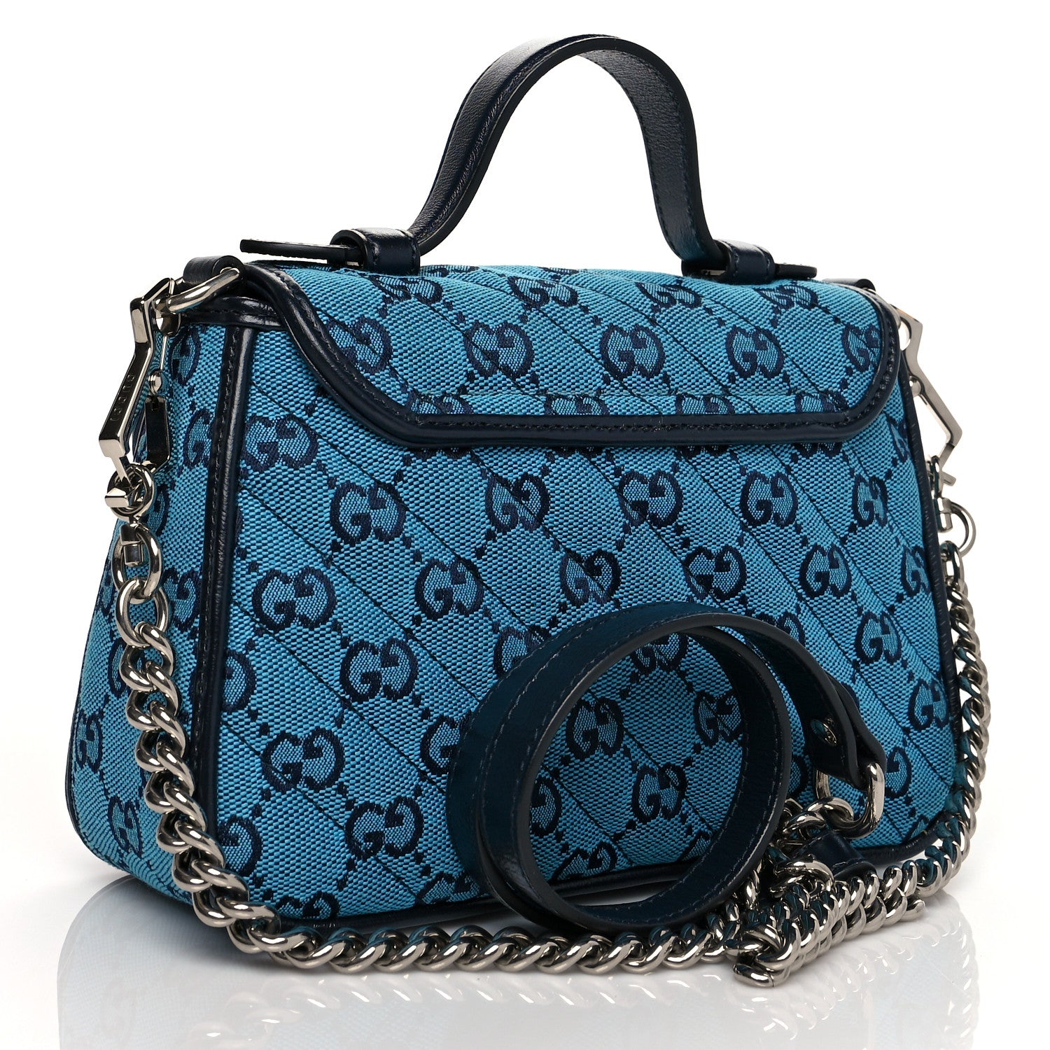 Gucci Monogram Multicolor Matelasse Diagonal Mini GG Marmont Top Handle Shoulder Bag Light Blue 2 of 11