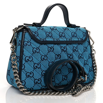 Gucci Monogram Multicolor Matelasse Diagonal Mini GG Marmont Top Handle Shoulder Bag Light Blue 2 of 11