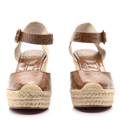 Christian Louboutin Calfskin Crocodile Embossed Amelia 90 Espadrille Wedges 37 Brown 2 of 7