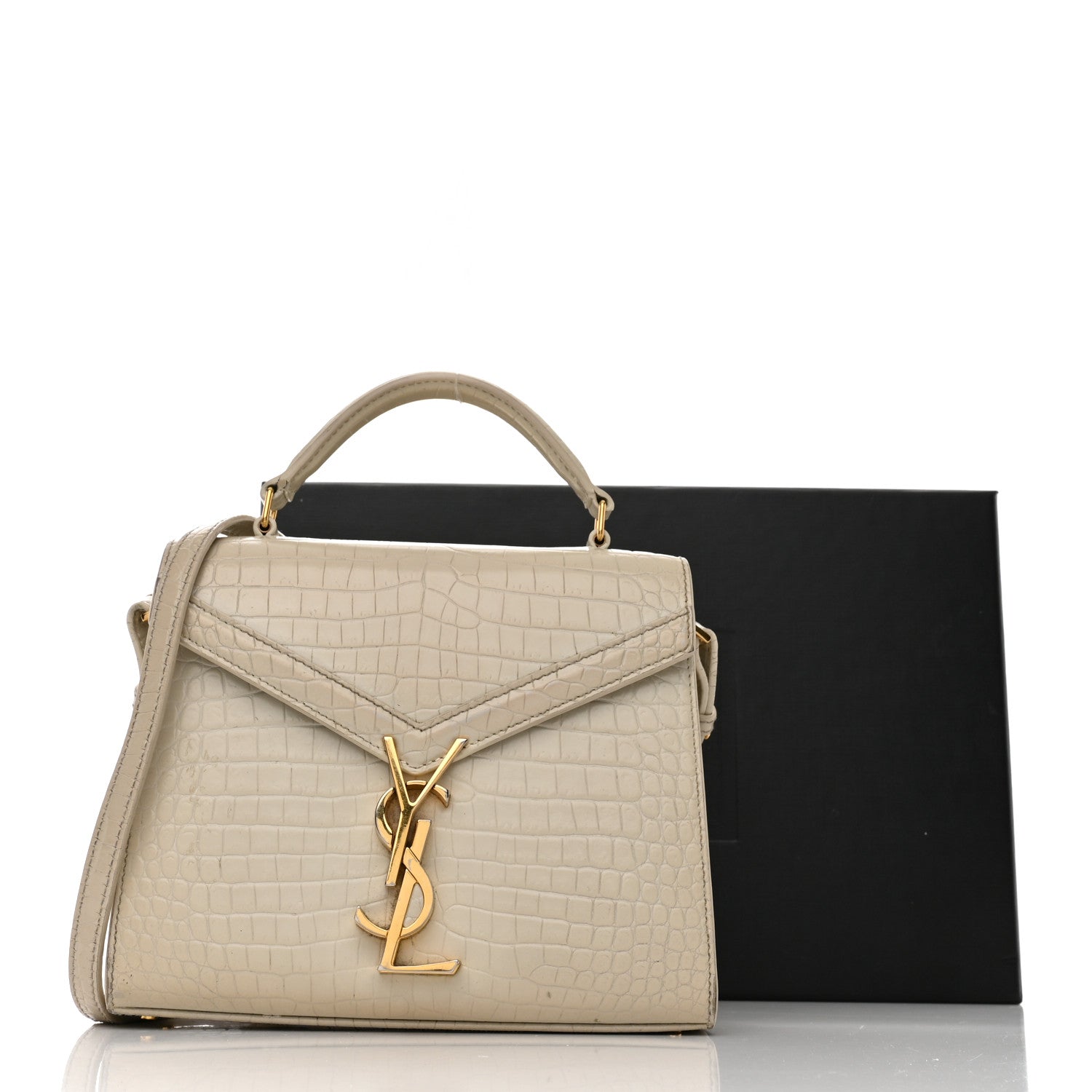 Saint Laurent Crocodile Embossed Mini Classic Monogram Cassandra Top Handle Crema Soft 12 of 12