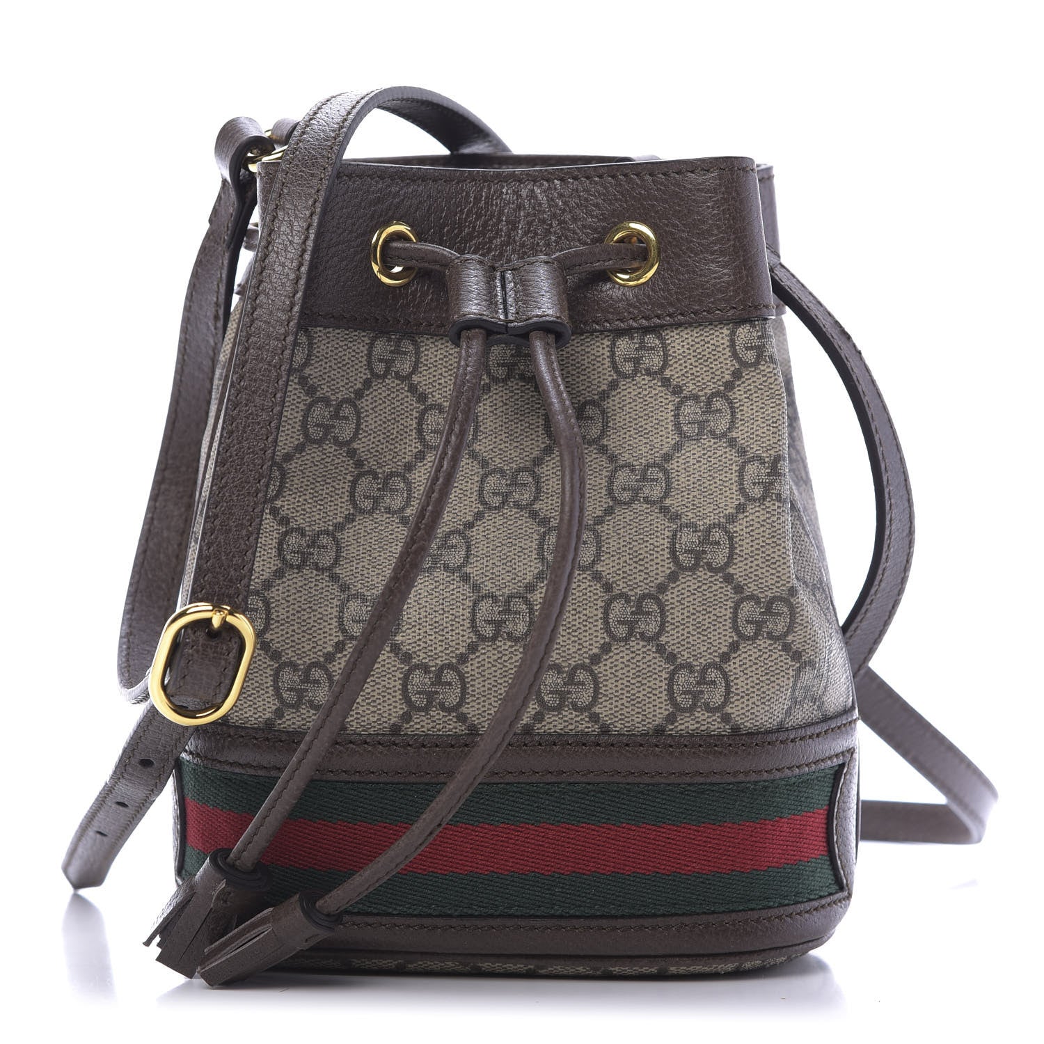 Gucci GG Supreme Monogram Web Mini Ophidia Bucket Bag Brown 1 of 10
