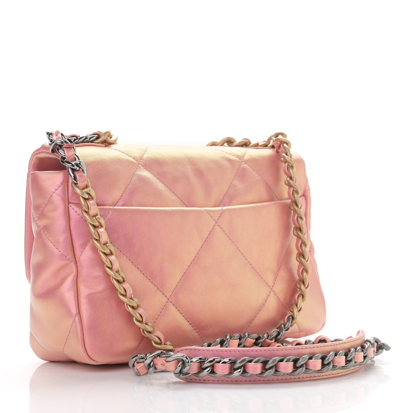 Iridescent Calfskin Quilted Medium Chanel 19 Flap Pink