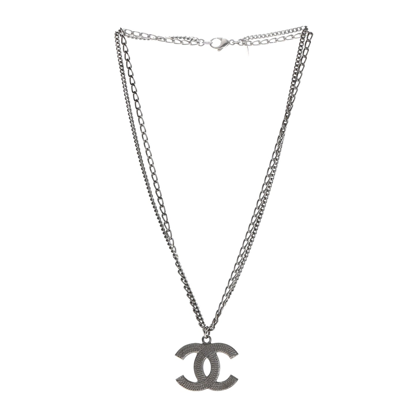 Double Chain CC Necklace Silver