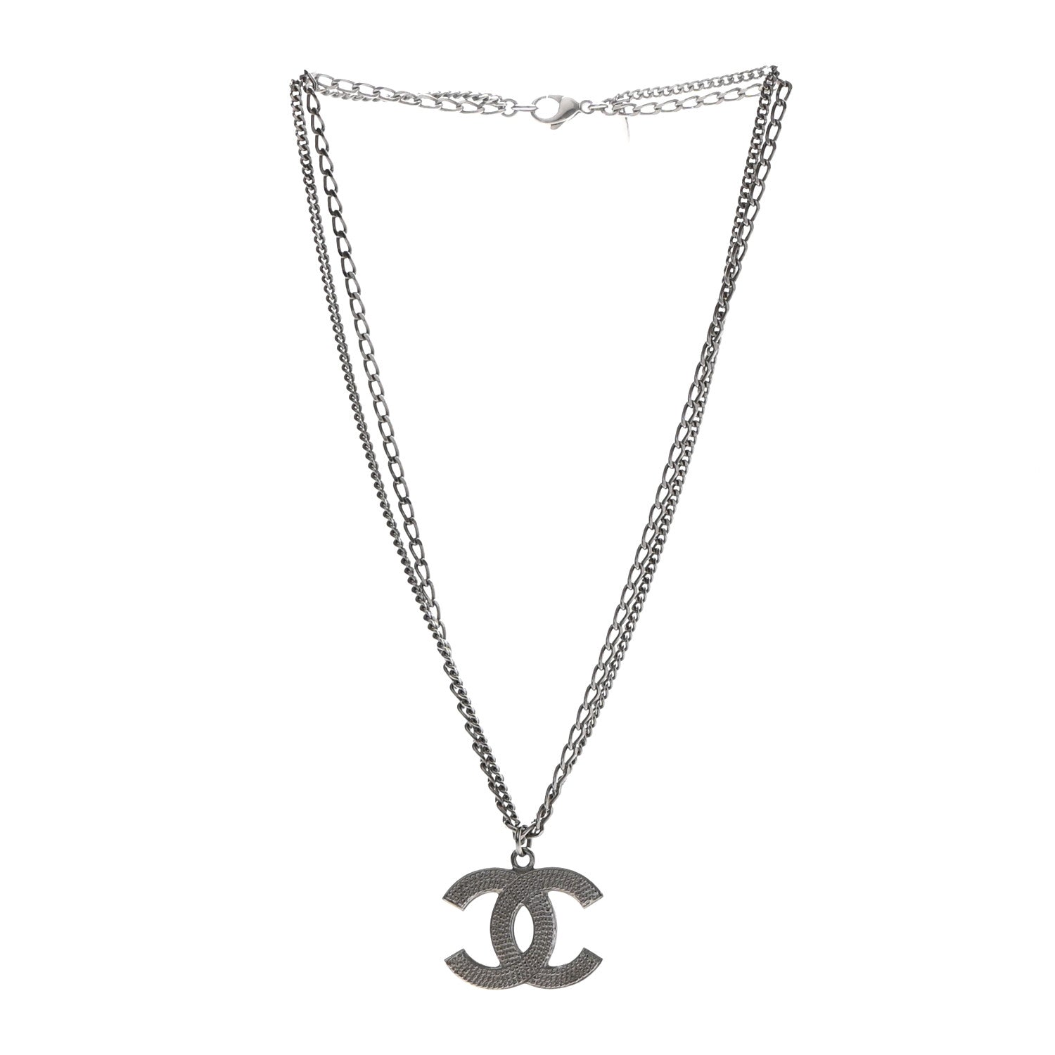 Chanel Double Chain CC Necklace Silver 3 of 6