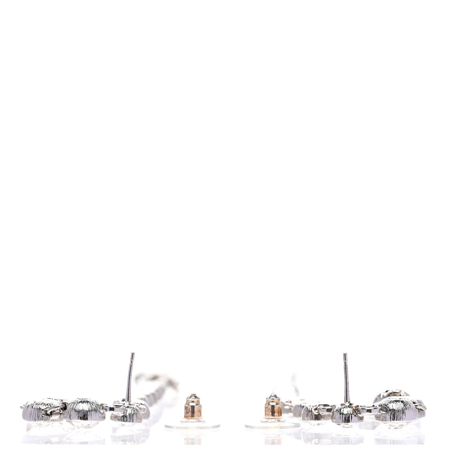 Metal Crystal CC Long Drop Earrings Silver