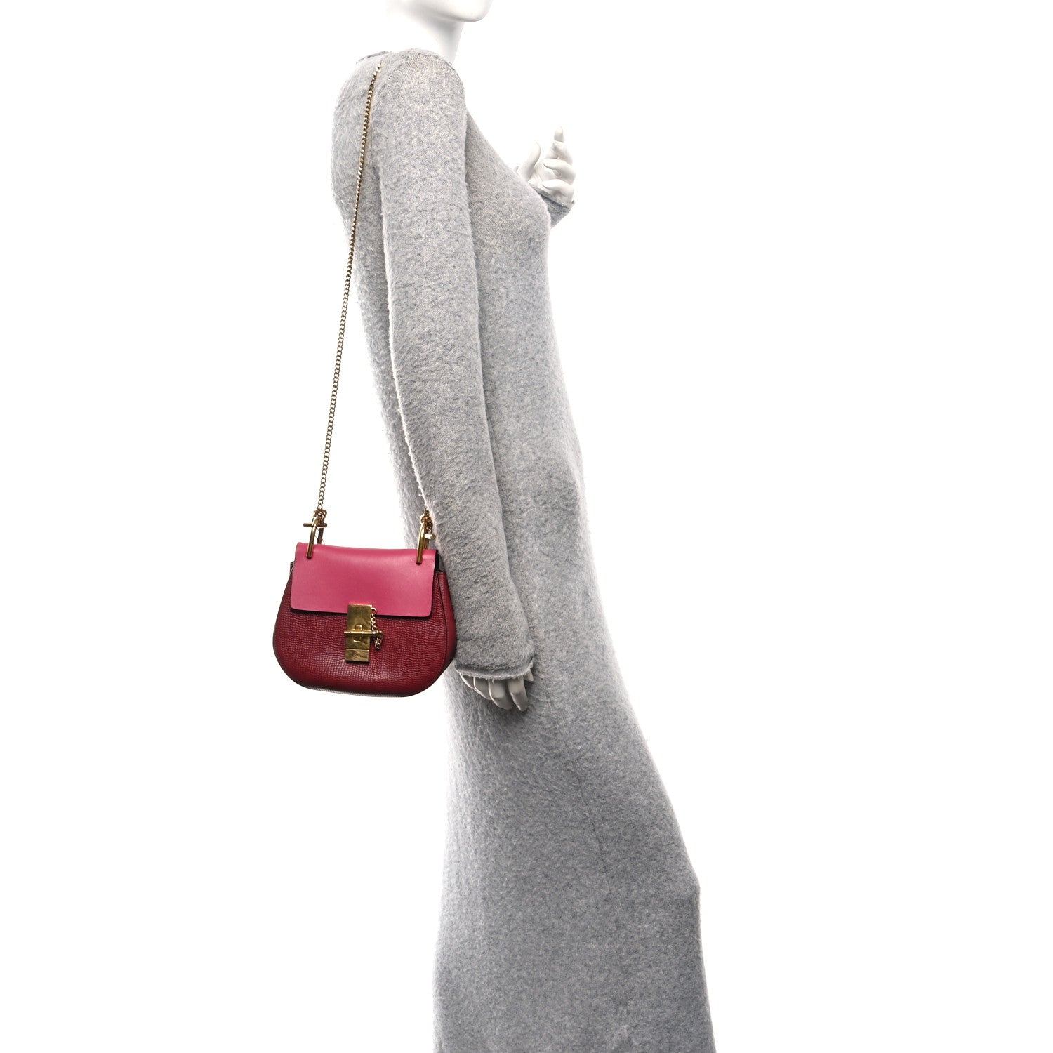 Chloe Grained Calfskin Lambskin Mini Bi-Color Drew Shoulder Bag Red 2 of 9