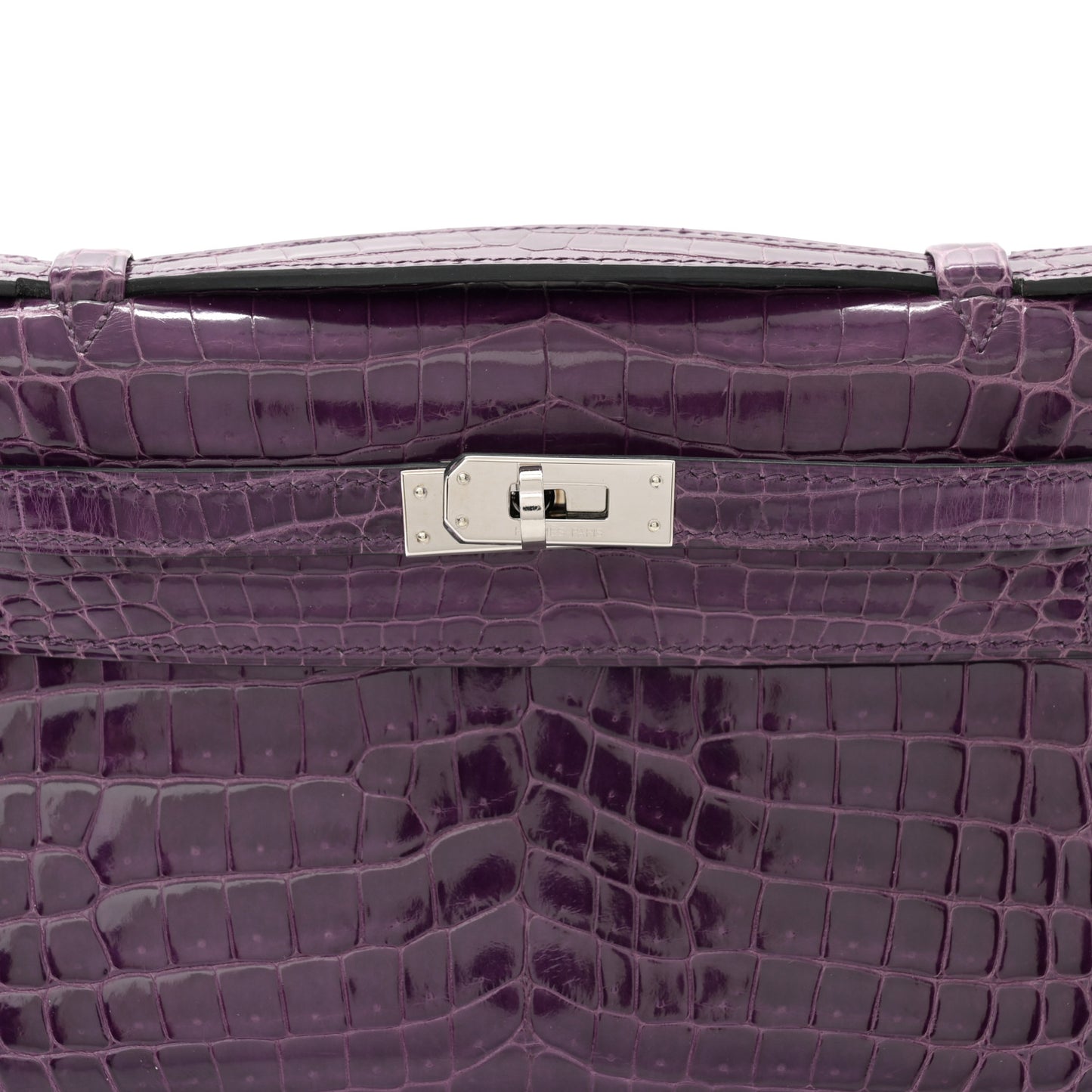 Shiny Niloticus Crocodile Kelly Pochette Amethyste