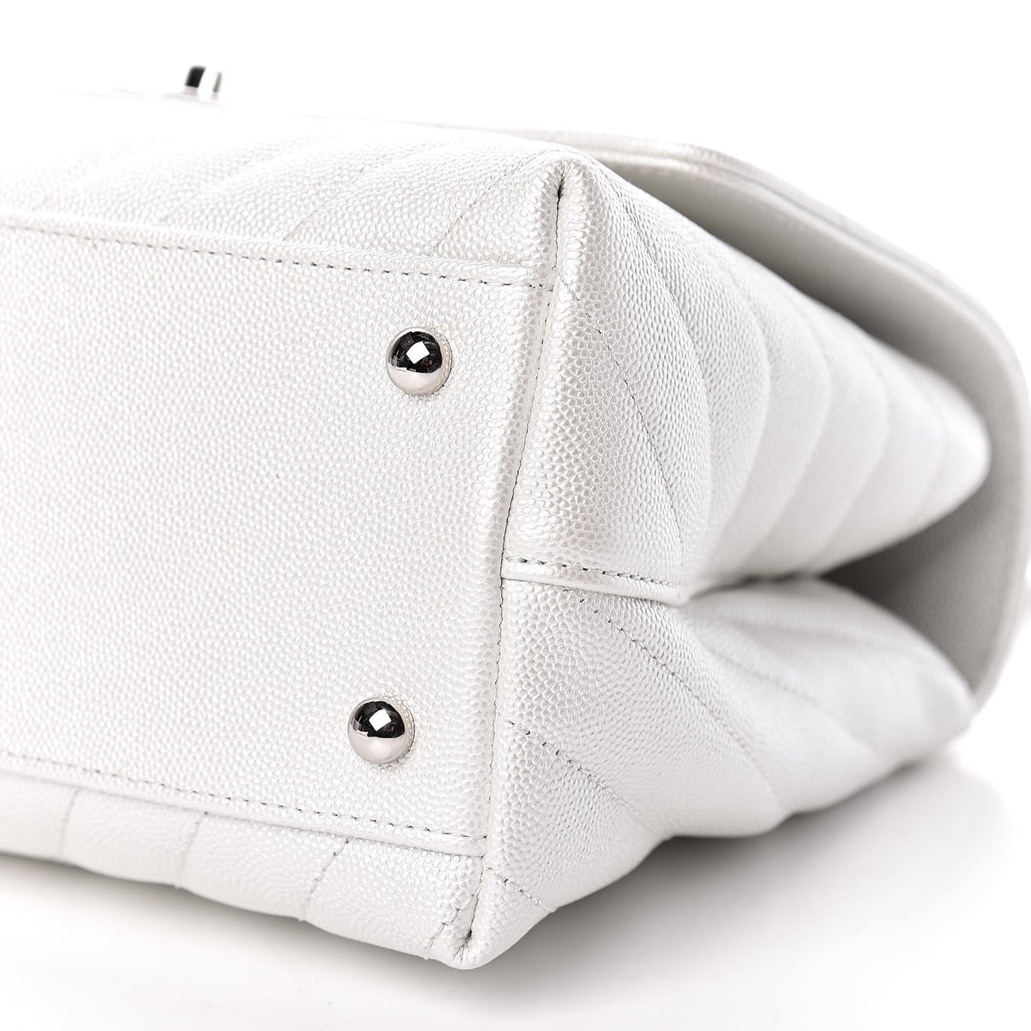 Iridescent Caviar Chevron Quilted Small Coco Handle Flap White