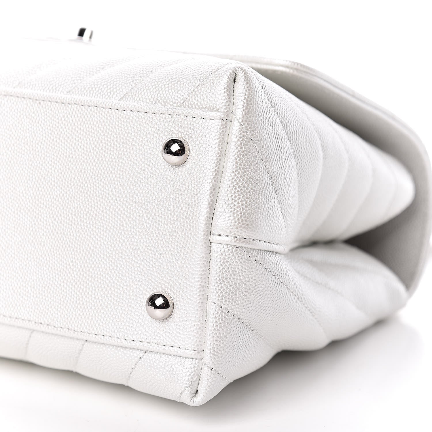 Chanel Iridescent Caviar Chevron Quilted Small Coco Handle Flap White 9 of 10