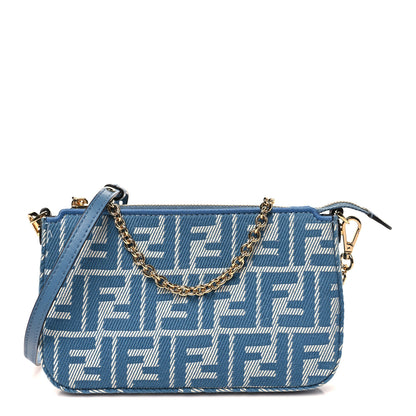 Fendi Denim Effect Fabric Jacquard FF Baguette Pouch Blue 1 of 11