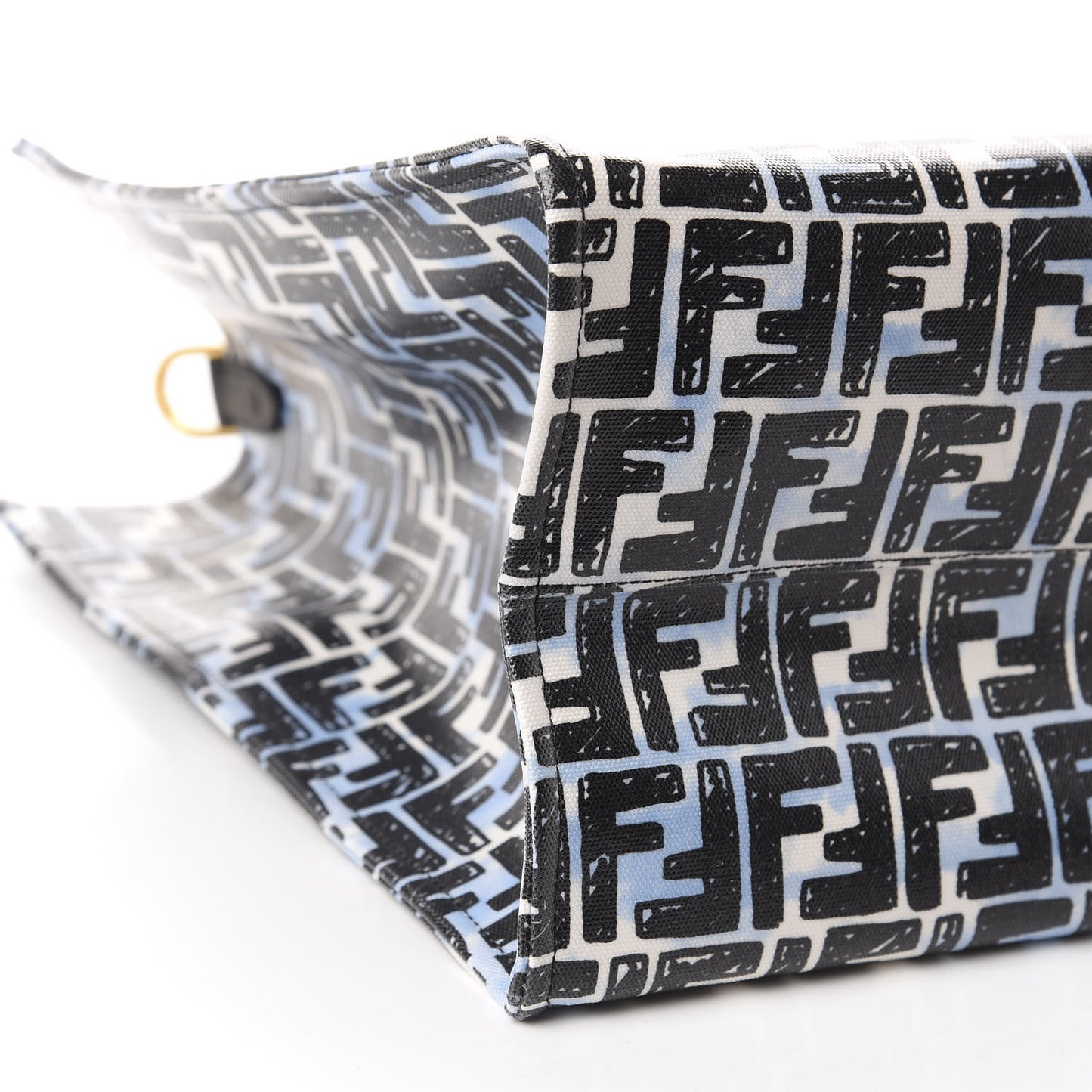 X JOSHUA VIDES Coated Canvas FF Cloudy Shopping Tote White Celeste Black