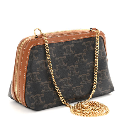 Celine Triomphe Canvas Lambskin Clutch On Chain Tan 3 of 11