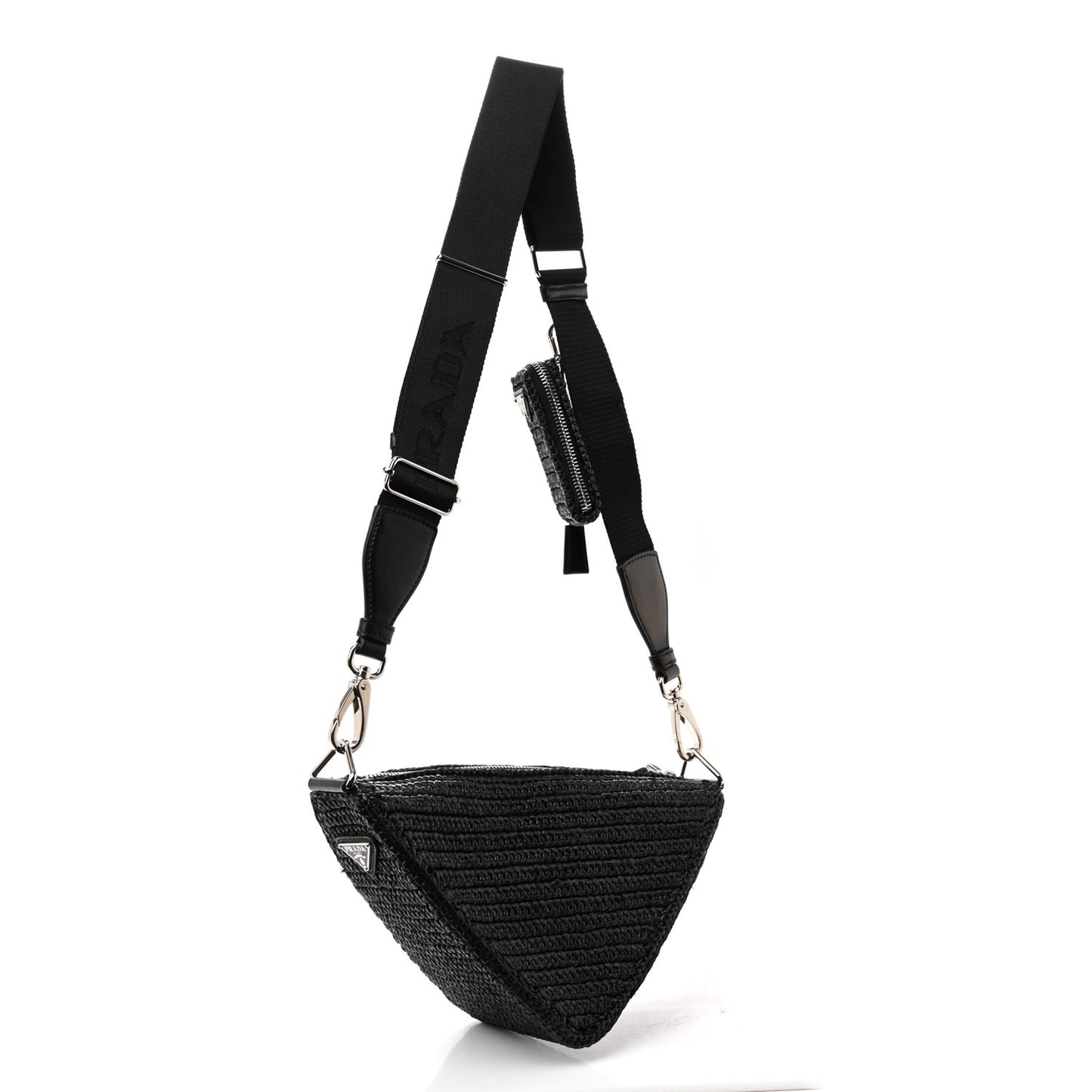 Yarn Raffia Effect Crochet Triangle Shoulder Bag Black