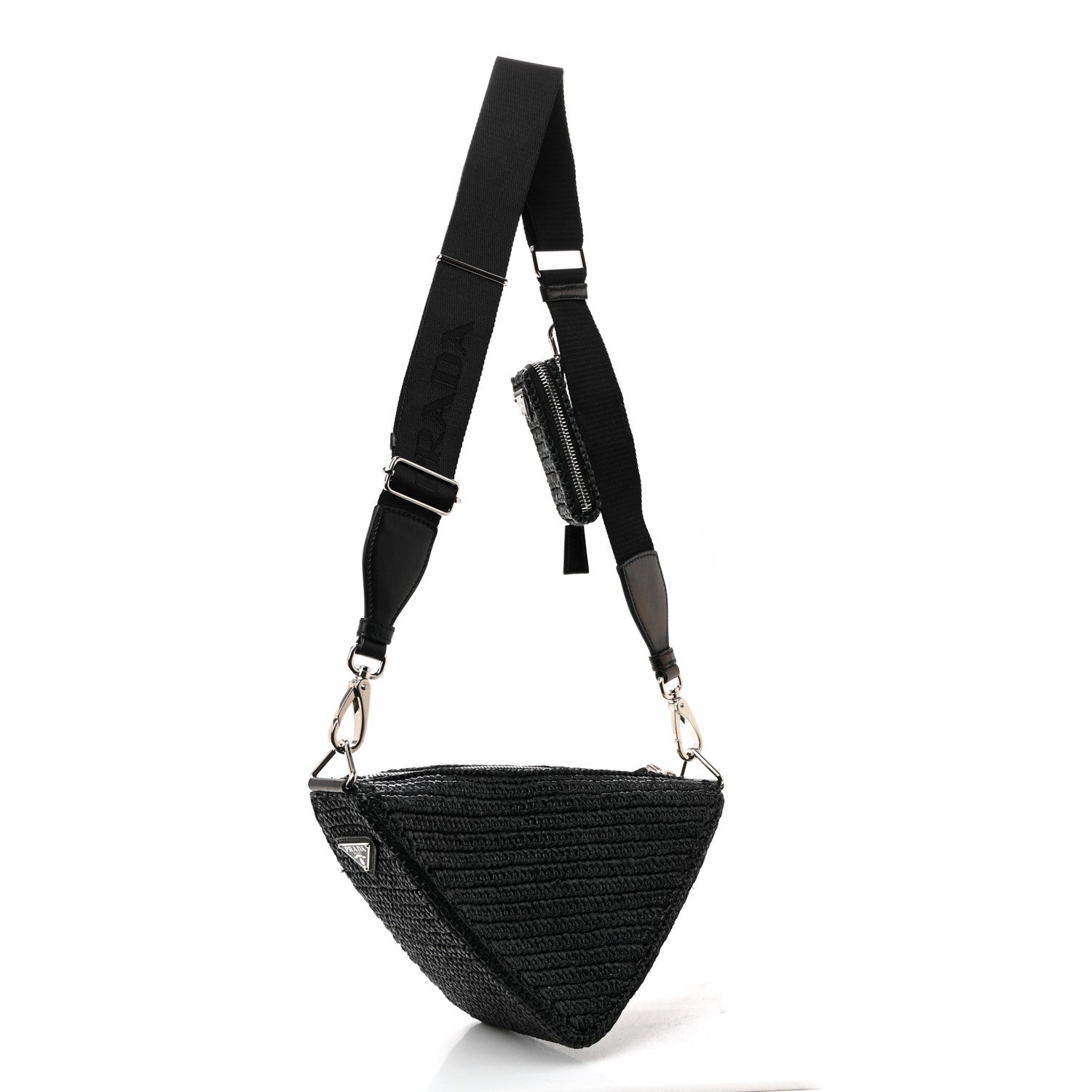 Prada Yarn Raffia Effect Crochet Triangle Shoulder Bag Black 3 of 12