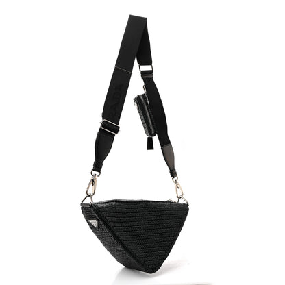 Prada Yarn Raffia Effect Crochet Triangle Shoulder Bag Black 3 of 12