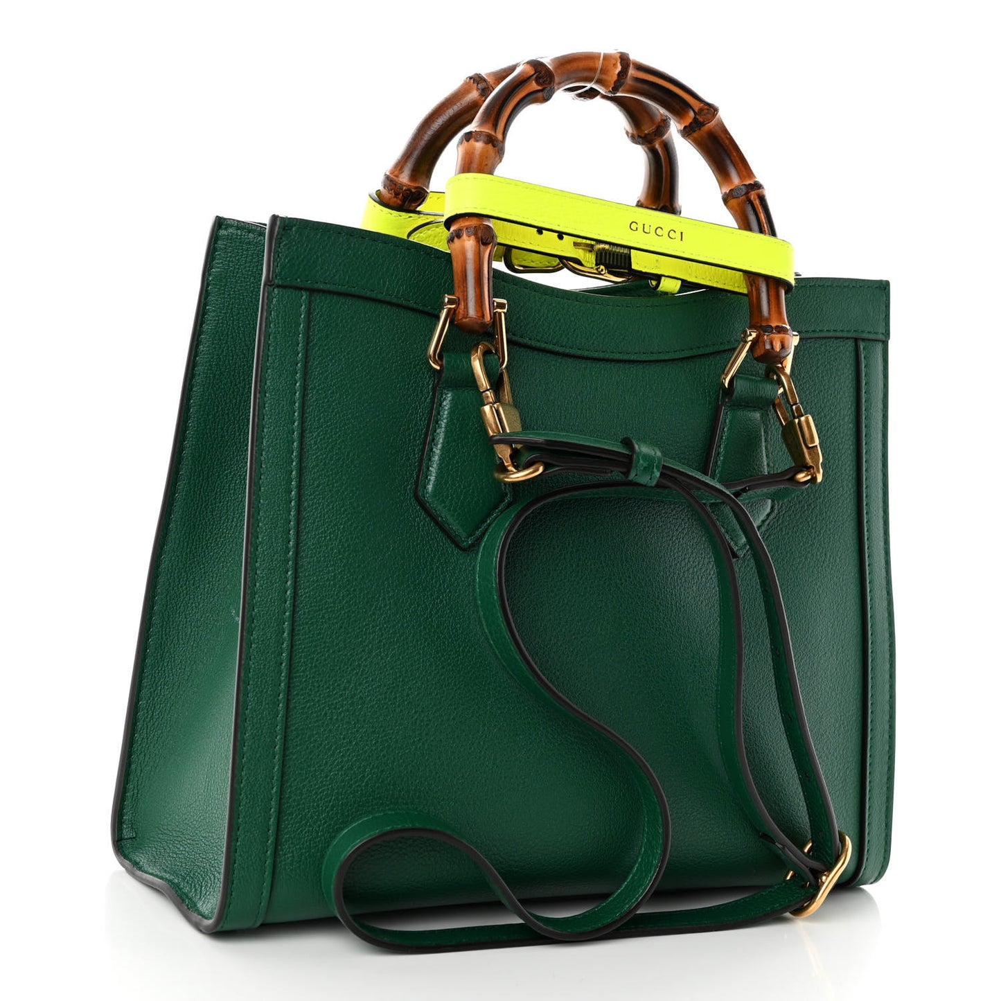 Wonka Grain Calfskin Small Diana Tote Bag Green Yellow Fluo