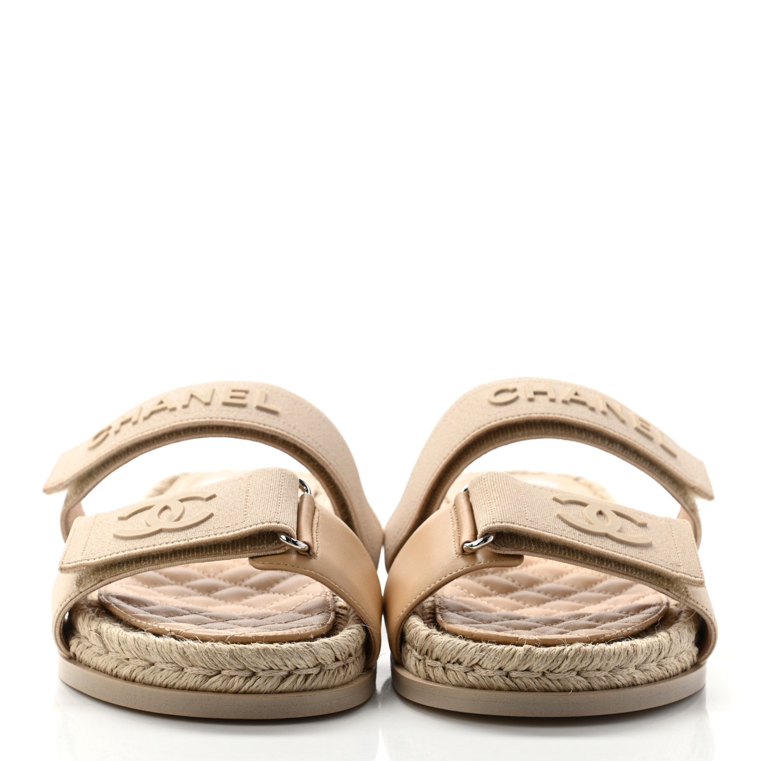 Chanel Grosgrain Lambskin Elastic Flat Mules 38 Beige 2 of 9