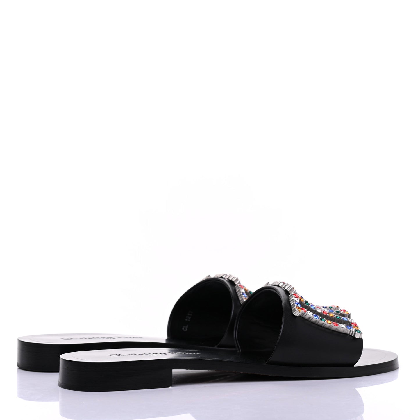 Calfskin Crystal Dio(r)evolution Slide Sandals 38 Black