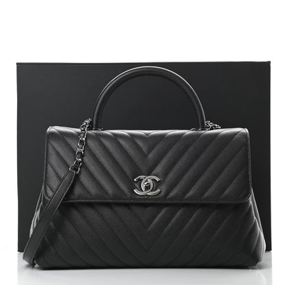 Chanel Caviar Chevron Quilted Medium Coco Handle Flap Black 11 of 11