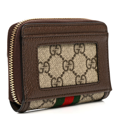 Gucci GG Supreme Monogram Textured Dollar Calfskin Web Ophidia Zip Around Card Case Wallet Beige Ebony New Acero 3 of 8