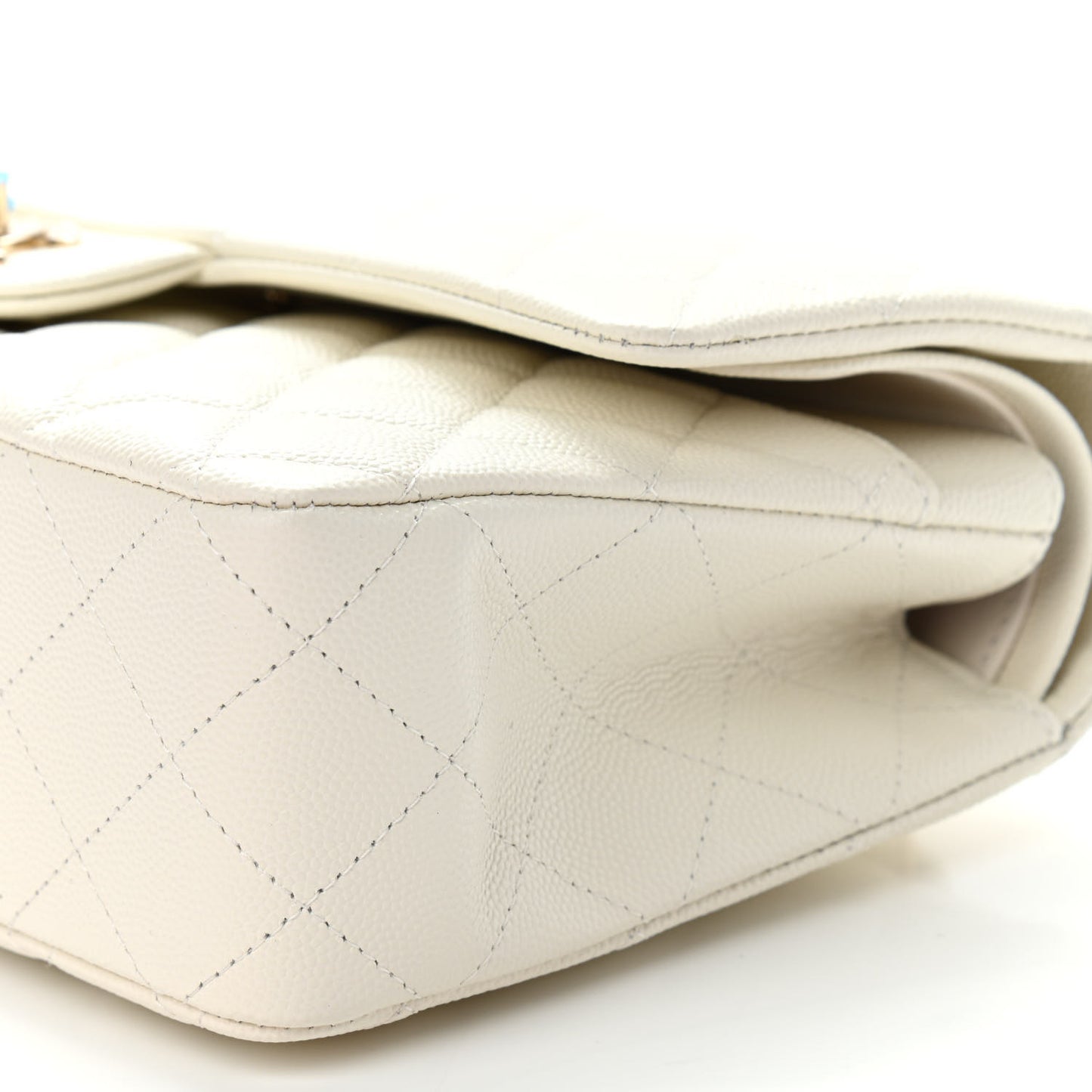 Caviar Quilted Medium Double Flap White