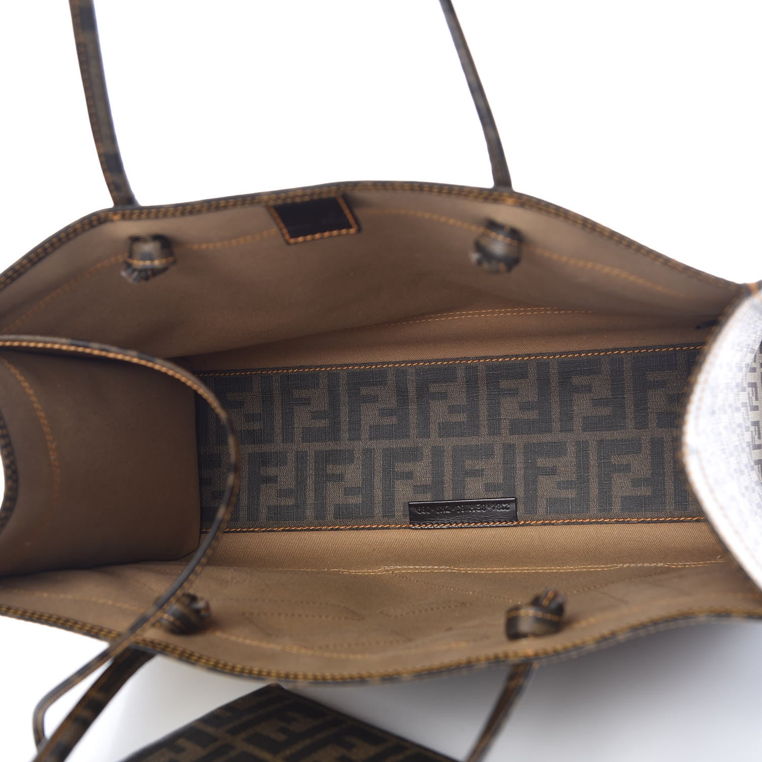 Fendi Metallic Calfskin Zucchino Zucca Spalmati Shopping Tote Tobacco 6 of 11