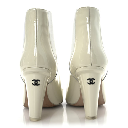 Chanel Patent Calfskin Cap Toe Ankle Boots 39 Ecru 5 of 13