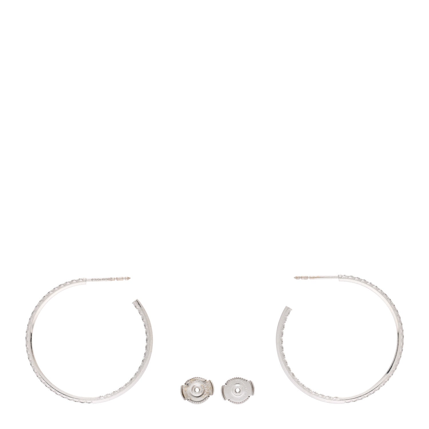 Tiffany 18K White Gold Diamond Large Metro Hoop Earrings 3 of 4