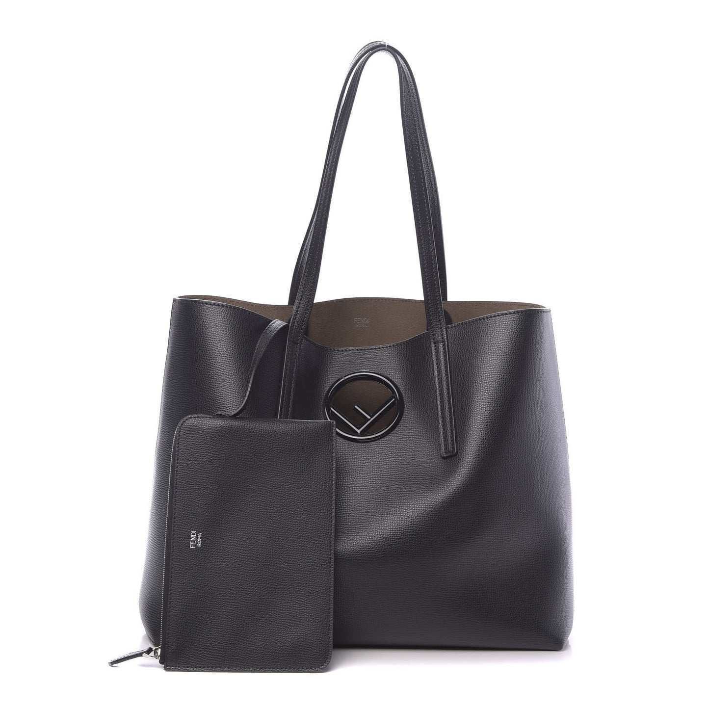 Vitello Vienna Enamel F is Fendi Shopping Tote Black Taupe