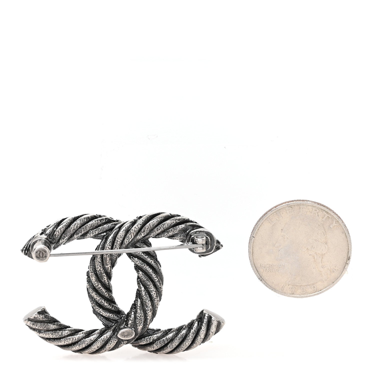 Chanel Ruthenium Twisted CC Brooch Silver 2 of 3