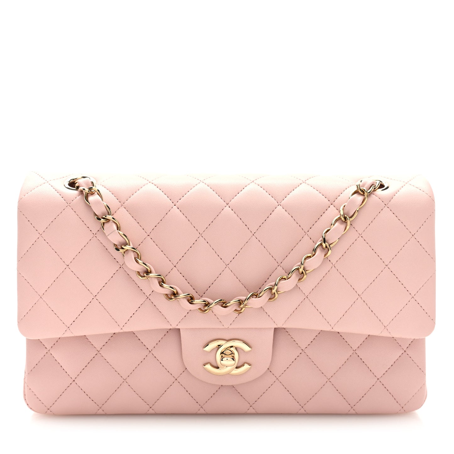 Lambskin Quilted Medium Double Flap Light Pink