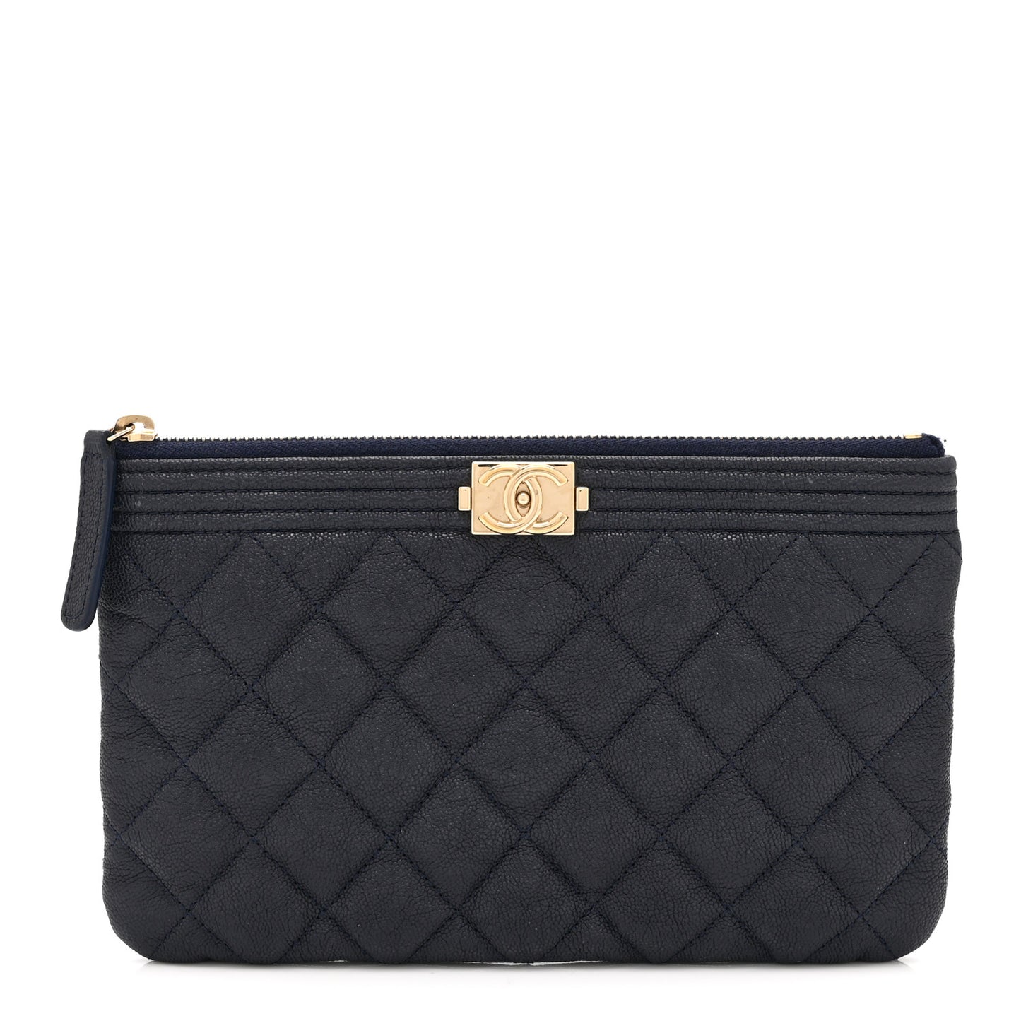 Caviar Quilted Small Zipped Boy Pouch Navy Blue