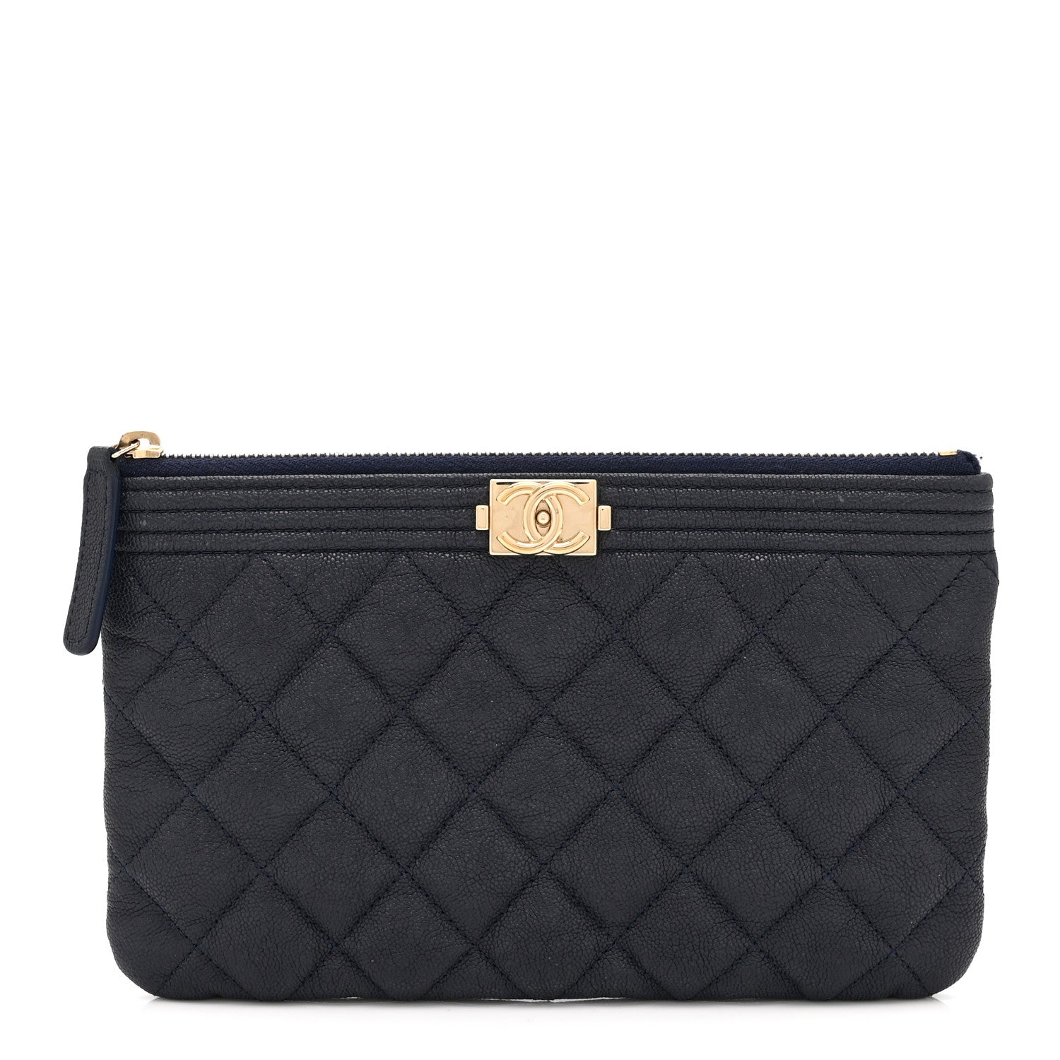Chanel Caviar Quilted Small Zipped Boy Pouch Navy Blue 1 of 10