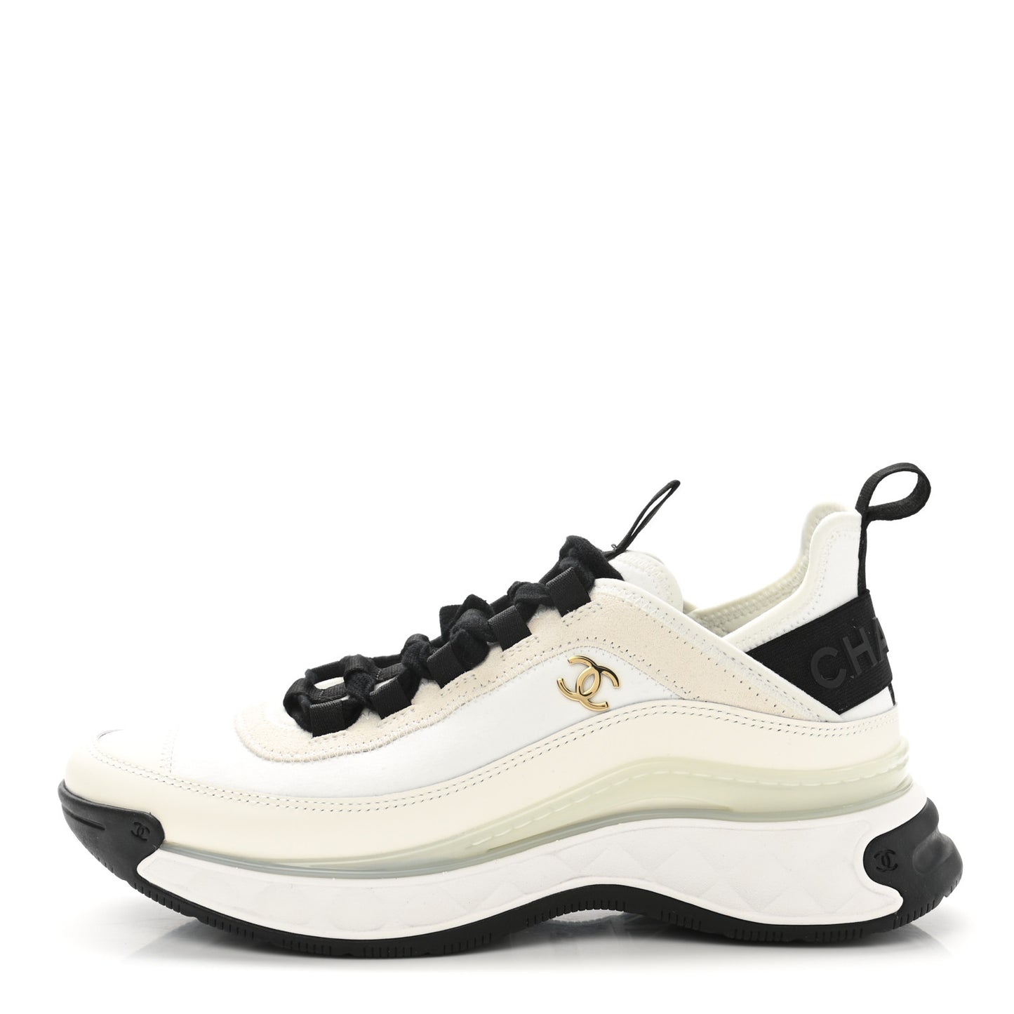Velvet Calfskin Mixed Fibers CC Sneakers 37.5 Ivory Black