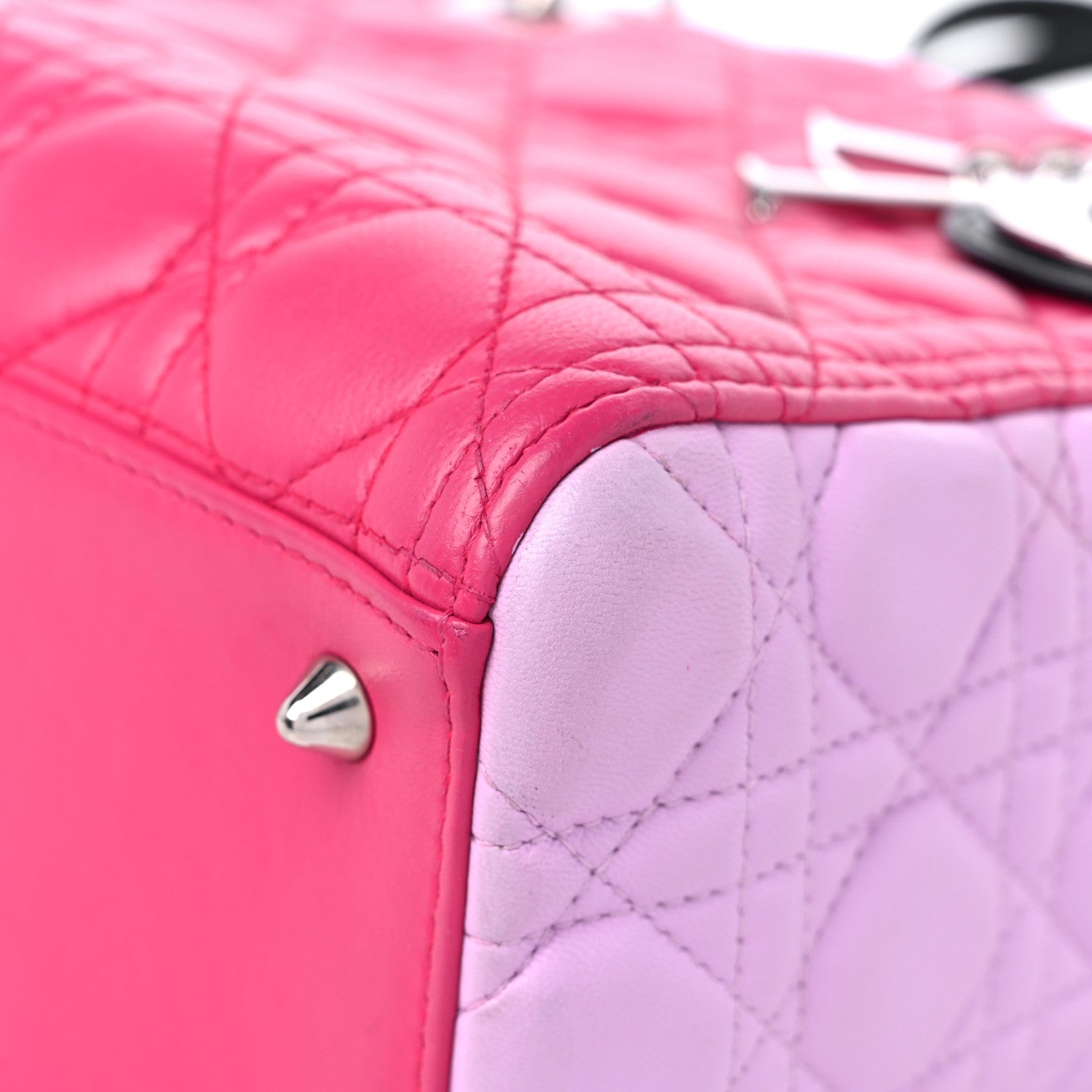 Christian Dior Lambskin Cannage Medium Tri-Color Lady Dior Fuchsia Anemone Black 9 of 16