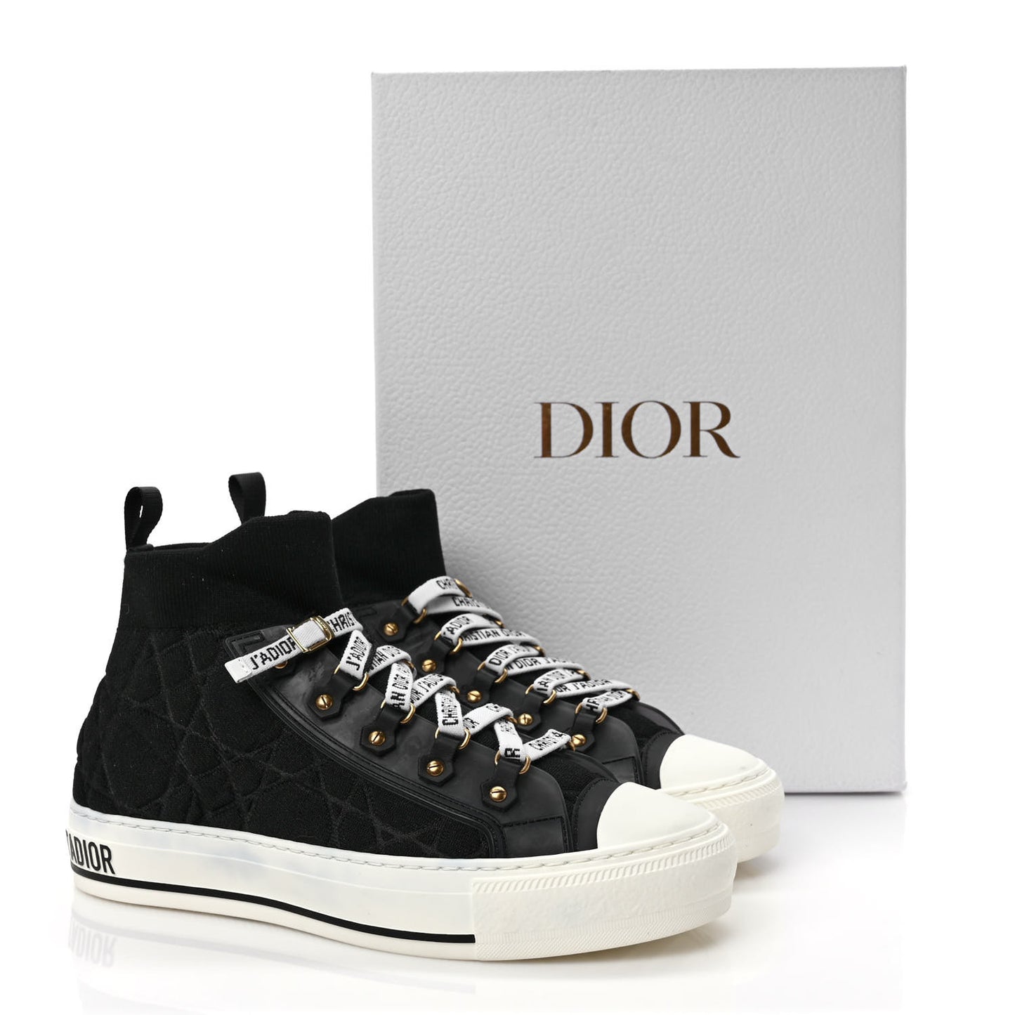 Technical Knit Calfskin Womens Walk'N'Dior High Top Sneaker 37 Black